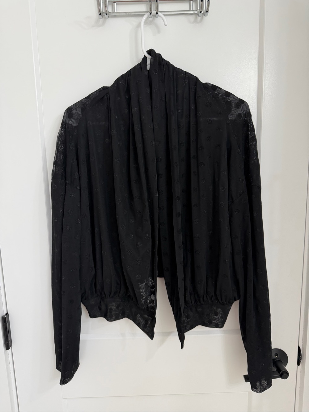 Anthropologie Black Sheer Polka Dot Overlay Top